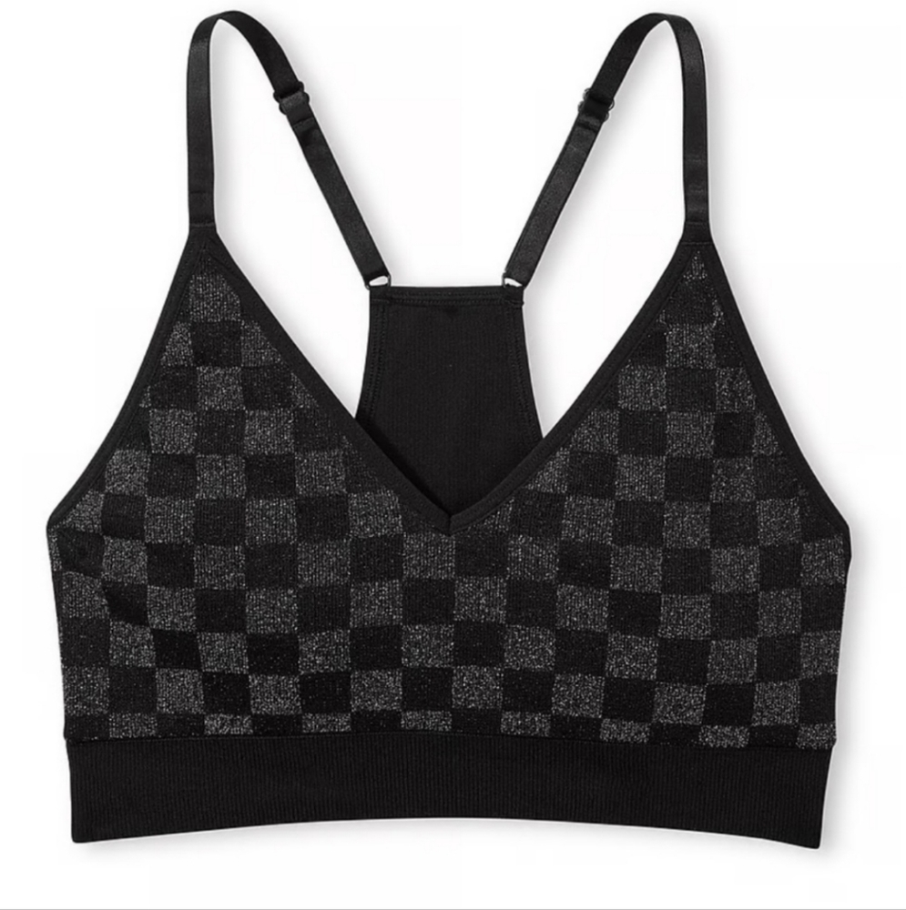 VS PINK SEAMLESS SPARKLE CHECKERED LEGGING AND BRA SET XL - Picture 4 of 8